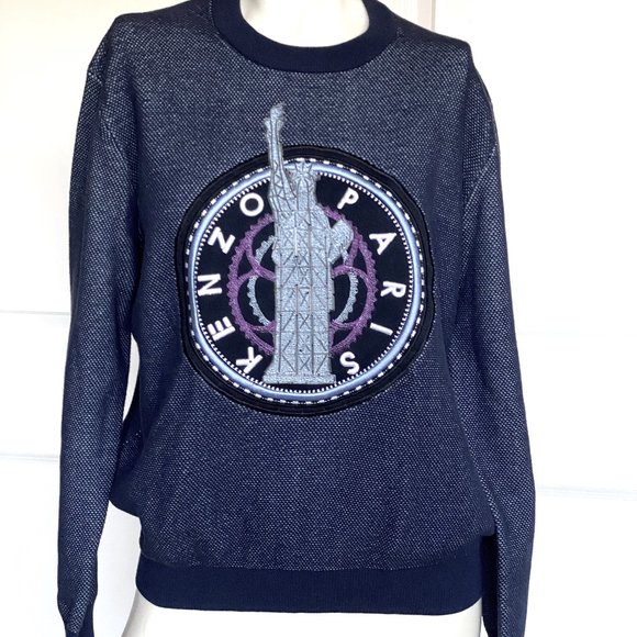 NEW KENZO PARIS 100% COTTON EIFFEL TOWER EMBROIDERED BEADED BLUE